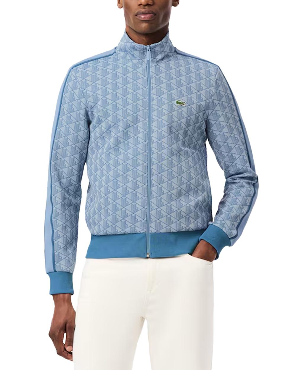LACOSTE Felpa LACOSTE uomo PARIS SH1368 Celeste cotone organico monogramma taglio regular fit tasche coccodrillo SH1368 1QI