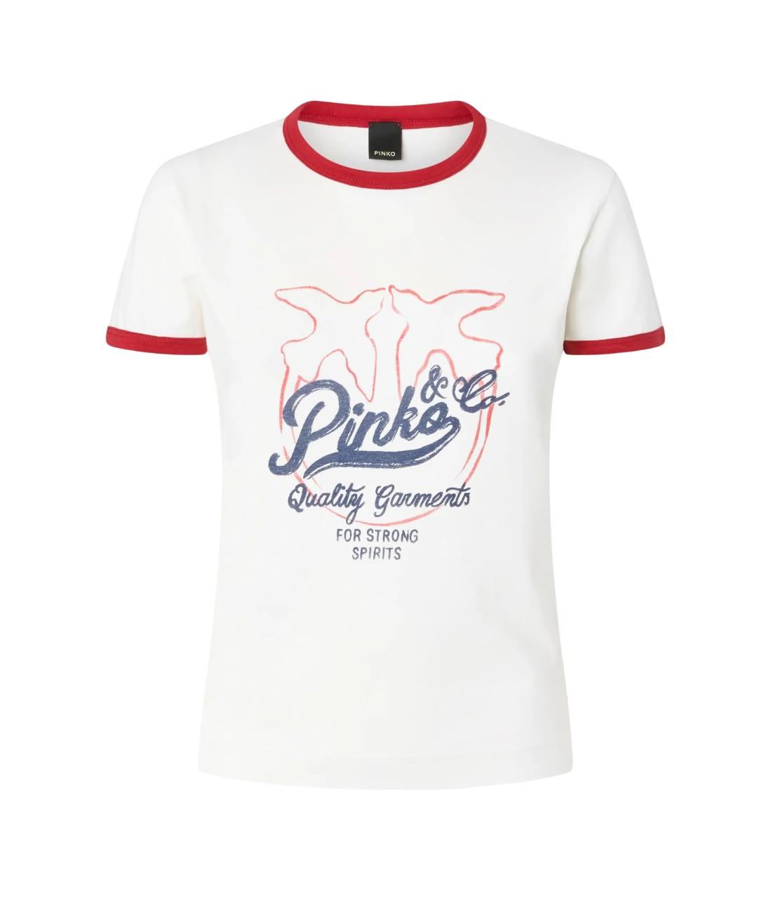 PINKO T-shirt Pinko donna 106902A3C2 ZRE Imperia con stampa logata Bianco Rosso Blu<BR/> 106902A3C2 ZRE