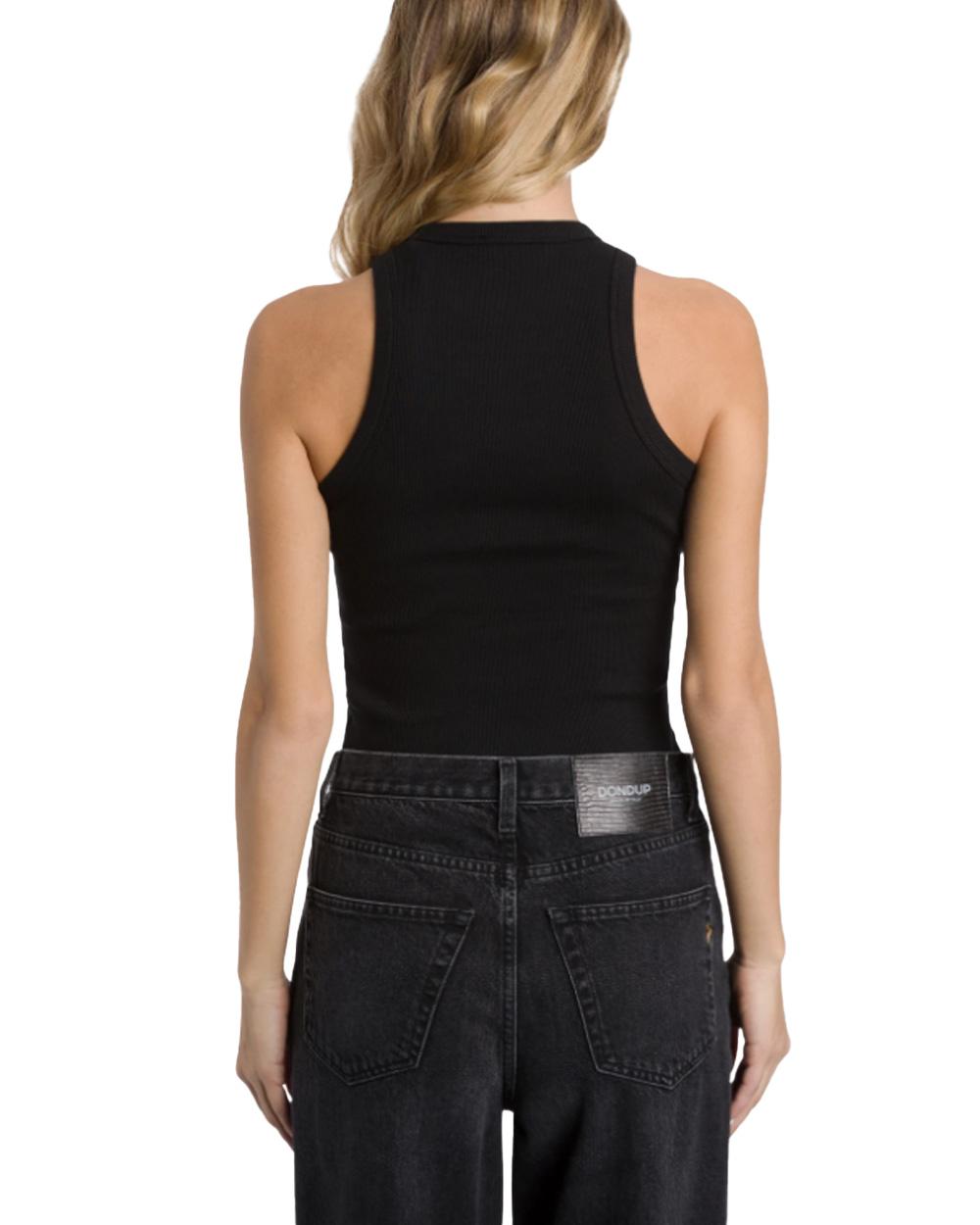 DONDUP Top DONDUP donna DS071JS0314D Nero giricollo slim logo scollo DS071JS0314D 999
