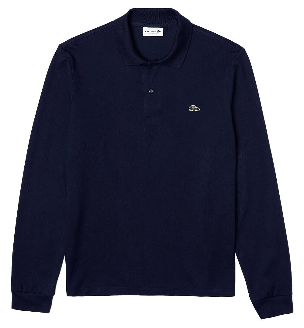 LACOSTE Polo Lacoste uomo L1312 Blu maniche lunghe tinta unita cotone logo taglio classico L1312 166