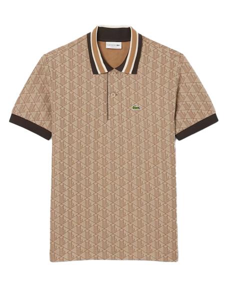 LACOSTE Polo LACOSTE uomo DH1417 Beige jacquard monogramma taglio classico coccodrillo DH1417 6IR