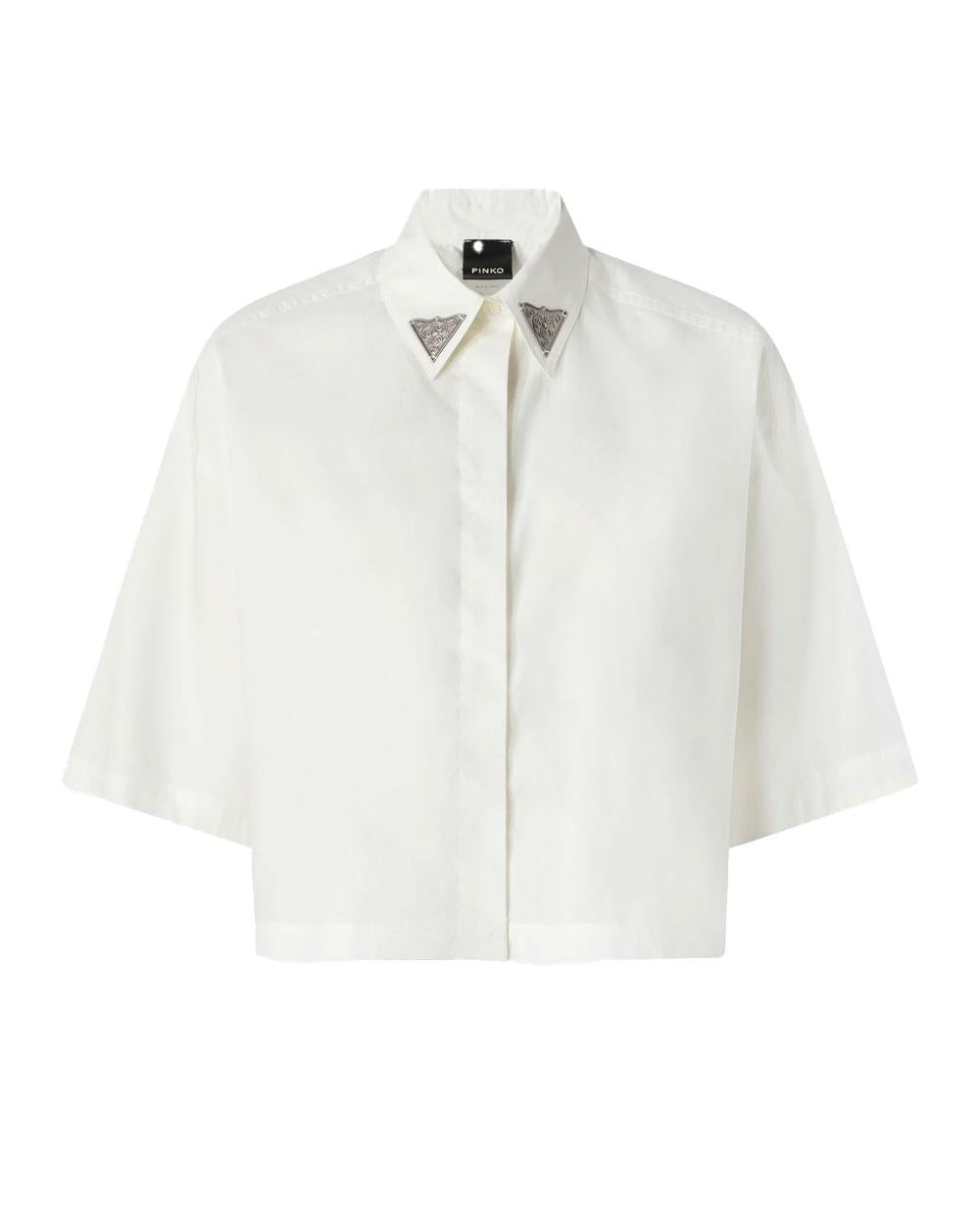 PINKO Camicia donna Pinko 106826A2LD Pescara bianca cropped dettagli metallici 106826A2LD Z05