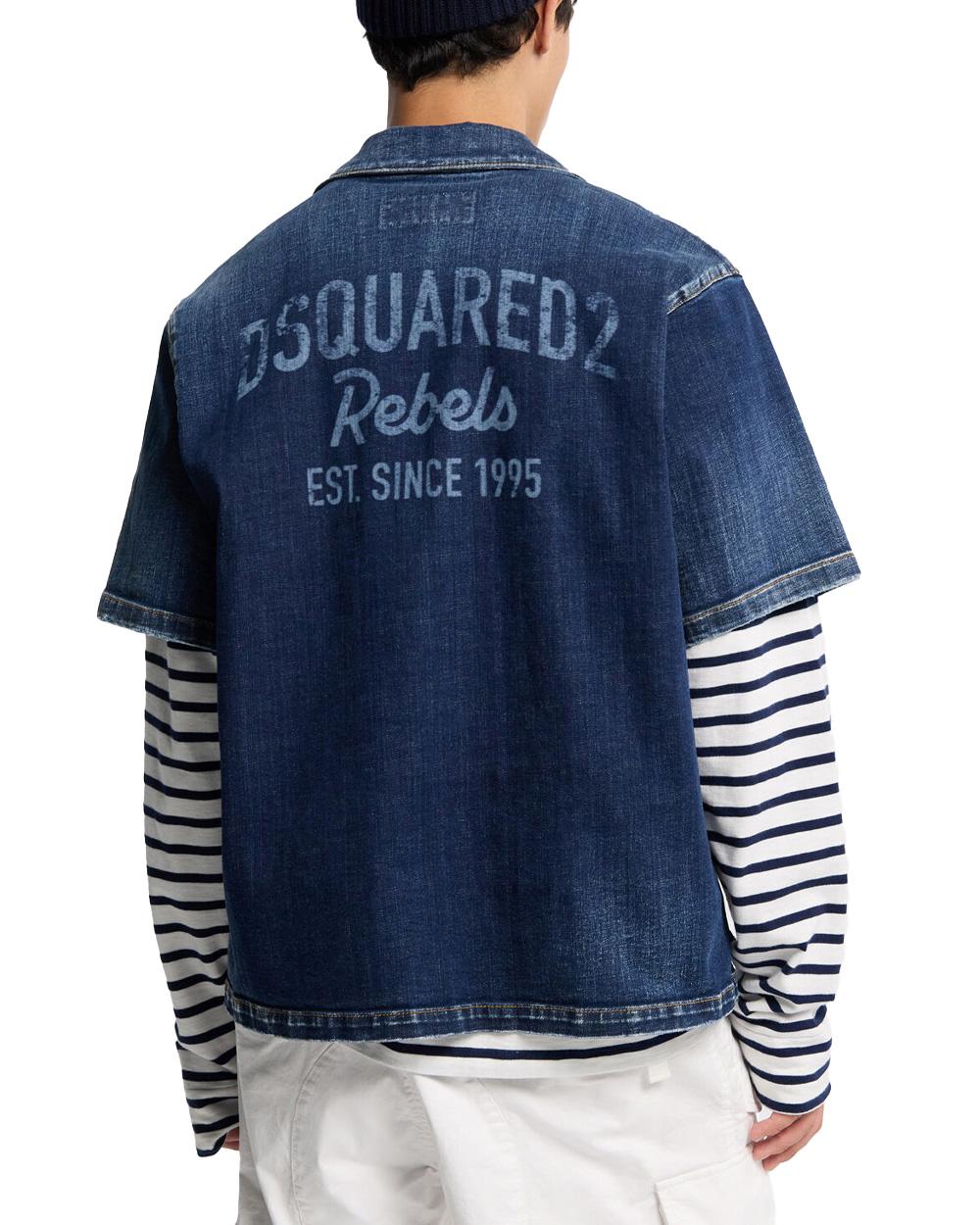 DSQUARED2 Camicia DSQUARED2 uomo S74DM1027S30664 Denim colletto polo maniche corte cotone S74DM1027S30664 470