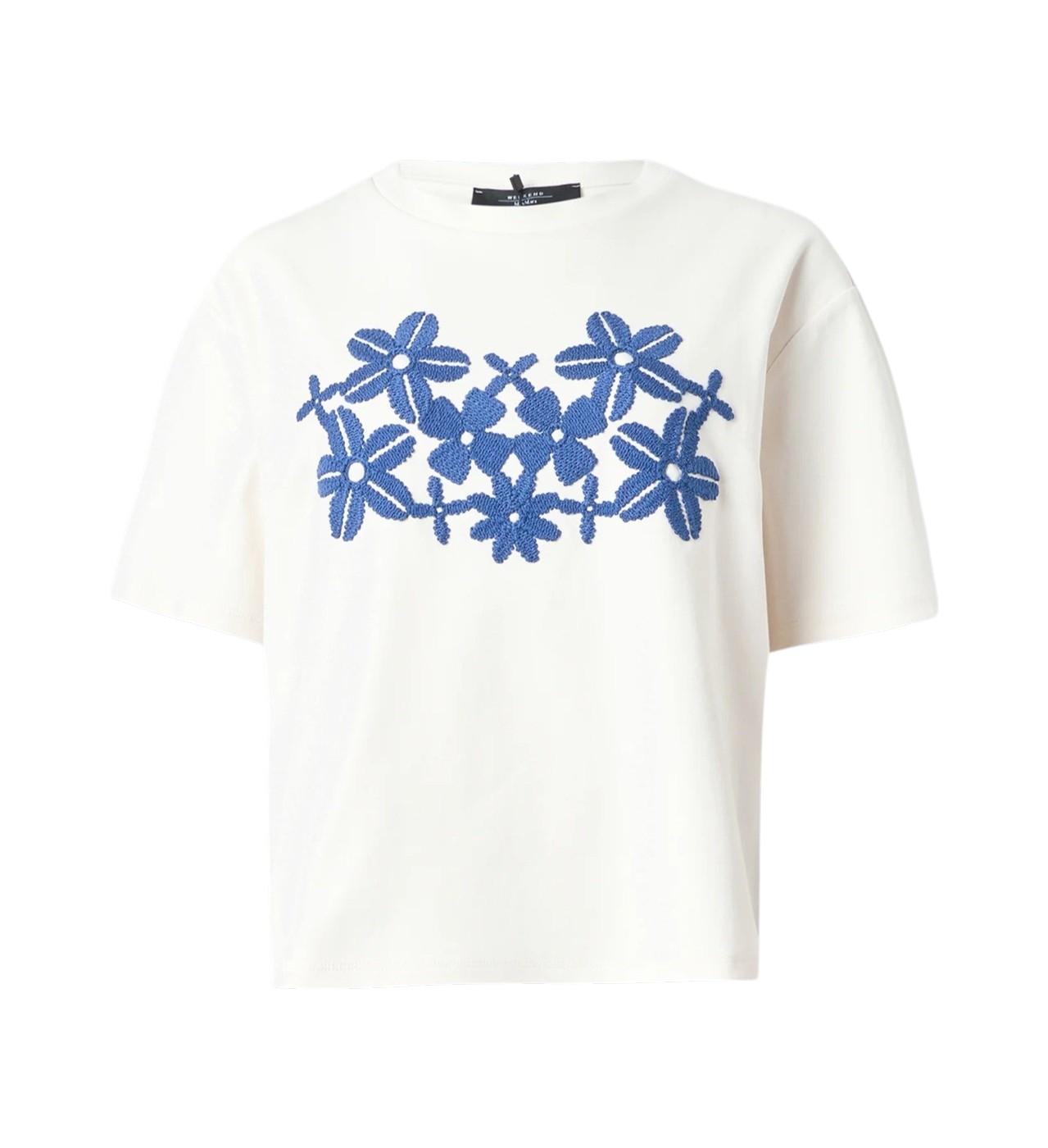 WEEKEND T-shirt Weekend donna 2615941112600 003 Sabato a punto interlock con ricami fiori Blu Bianco<BR/> 2615941112600 003