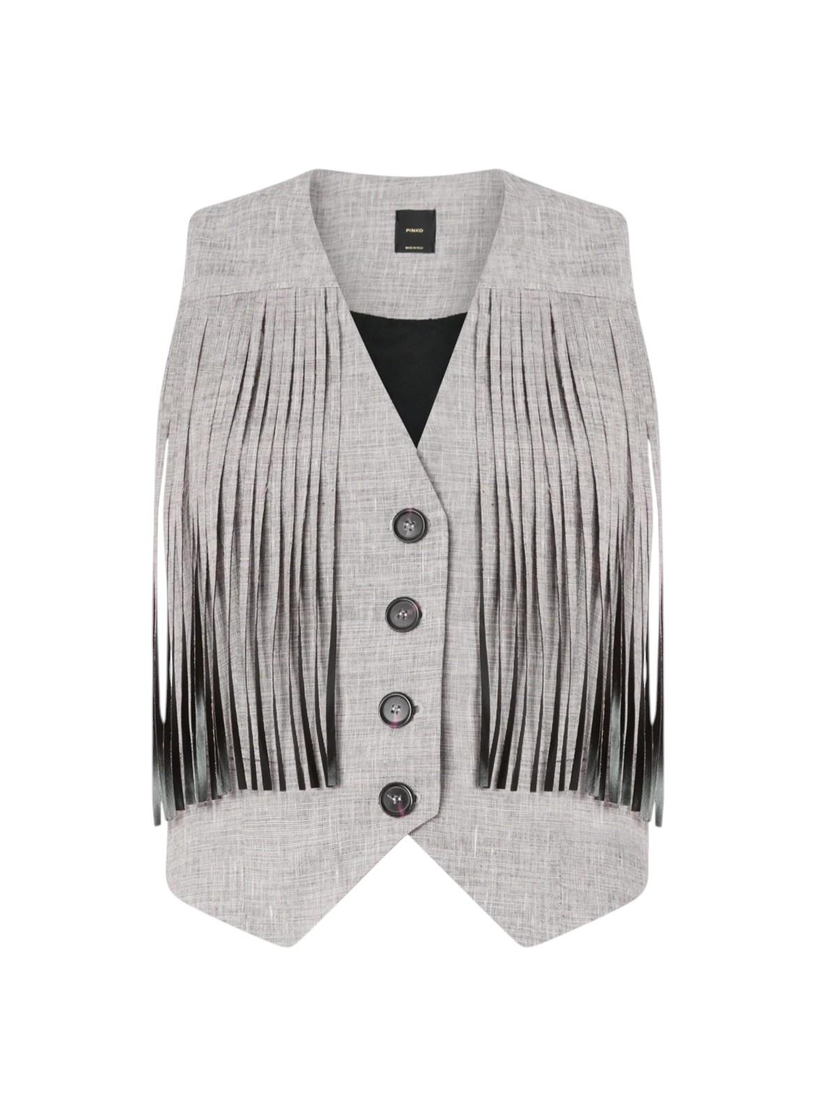 PINKO Gilet Pinko donna 106965A3AS ZZ2 Boretto con frange cotone e lino Grigio<BR/> 106965A3AS ZZ2
