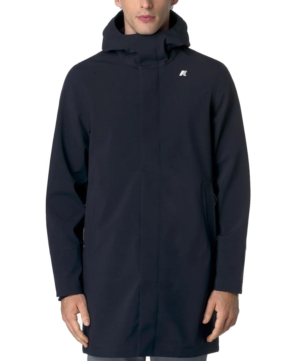 K-WAY Giubbino K-WAY uomo THOMAS BONDED K7126WW Blu taglio lungo linea slim tessuto a tre strati cappuccio regolabile chiusura con zip K7126WW A2B