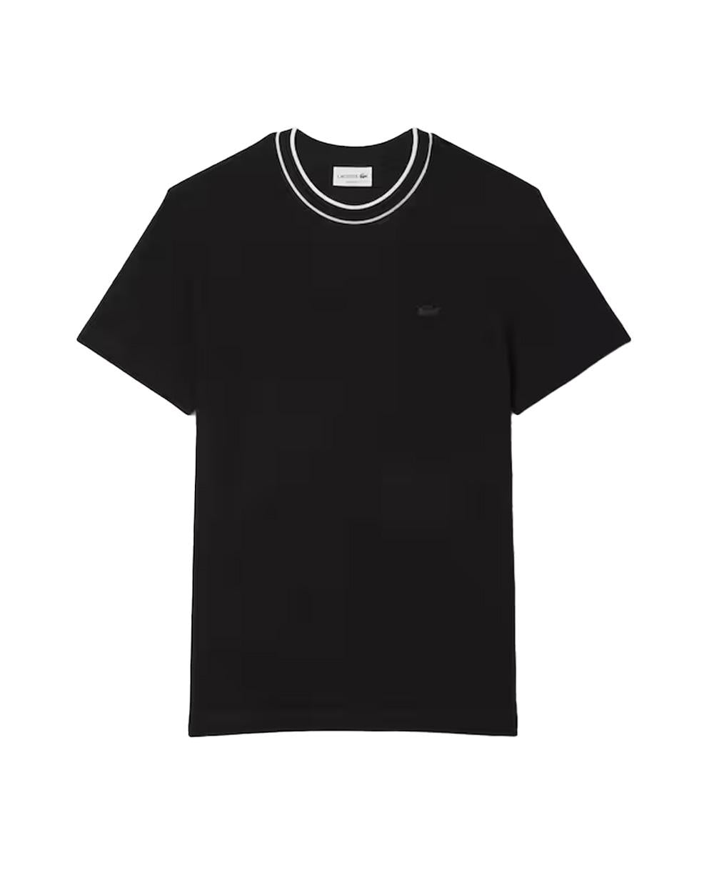 LACOSTE T-shirt LACOSTE uomo TH8174 Nera cotone regular taglio dritto colletto costine righe coccodrillo TH8174 031