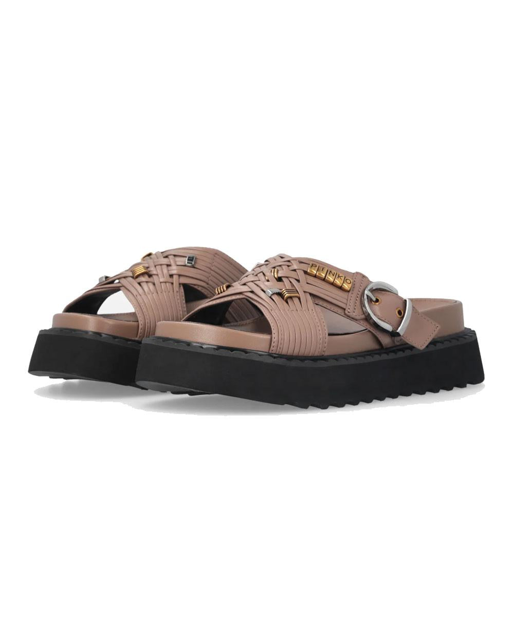 PINKO Sandali Pinko donna SD0537P003 Kate tabacco slide nappa intrecciata anelli metallici<BR/> SD0537P003 L15