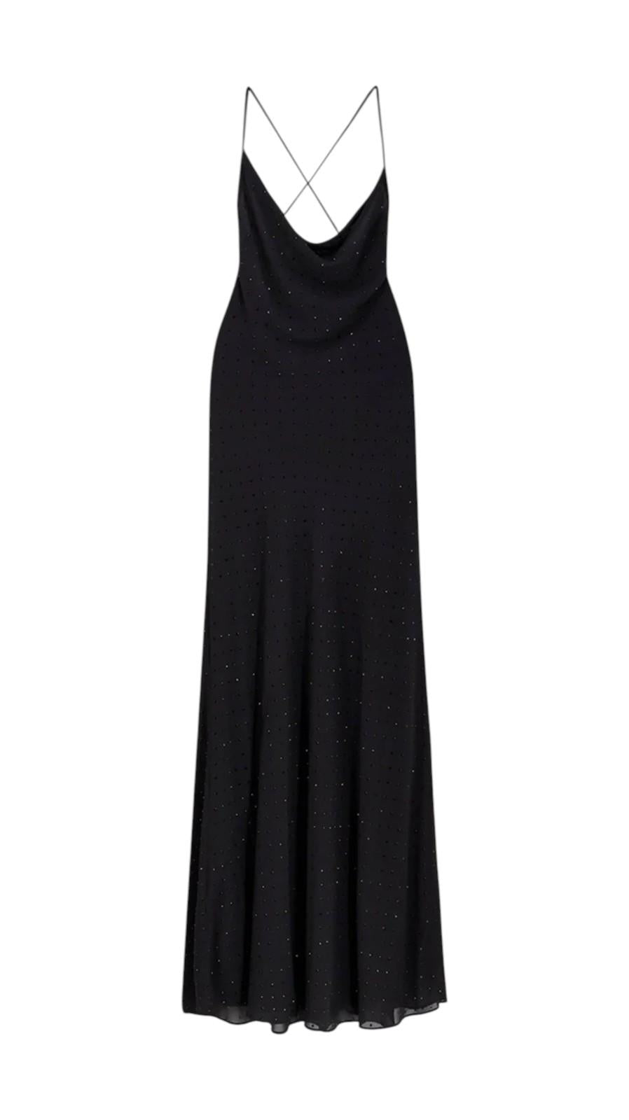 PINKO Abito Pinko donna 106299A32X Z99 Farro lungo in satin con strass Nero 106299A32X Z99