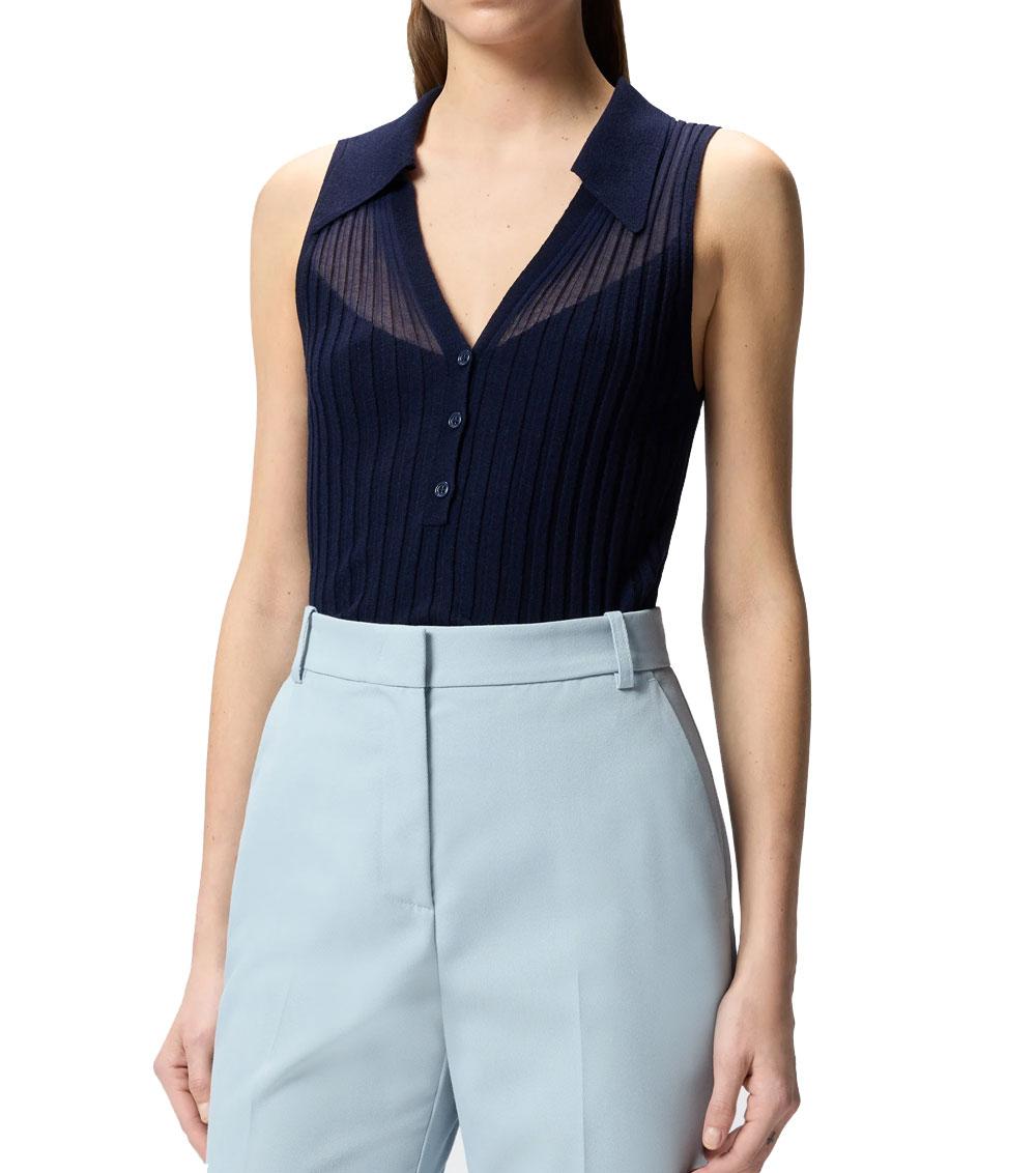 PINKO Canotta donna Pinko 106318A34B Foschia tank blu polo maglia coste 106318A34B G56