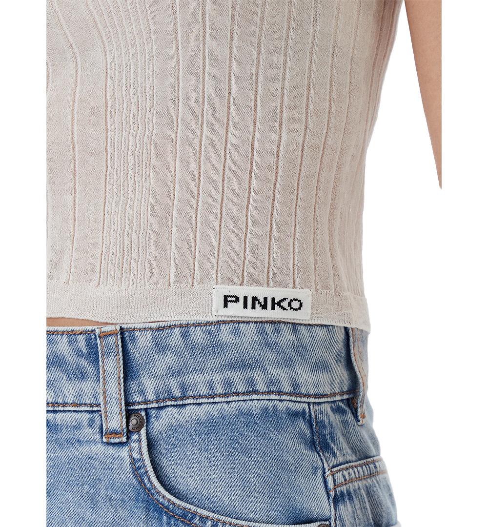 PINKO Maglia Pinko donna Tambora 104773 A1ND Bianca cotone nylon cropped manica corta scollo rotondo 104773 A1ND Z09