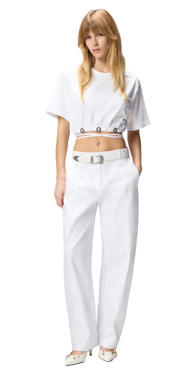 PINKO T-shirt Pinko donna 106912A2W6 C00 Ariano cropped con laccio Bianco <BR/> 106907A3AR Z04