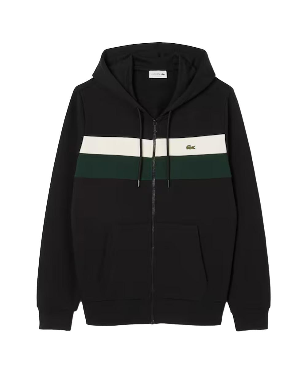 LACOSTE Felpa Lacoste uomo SH5913 Nera cappuccio zip cotone felpato logo cotone<BR/> SH5913 6XH
