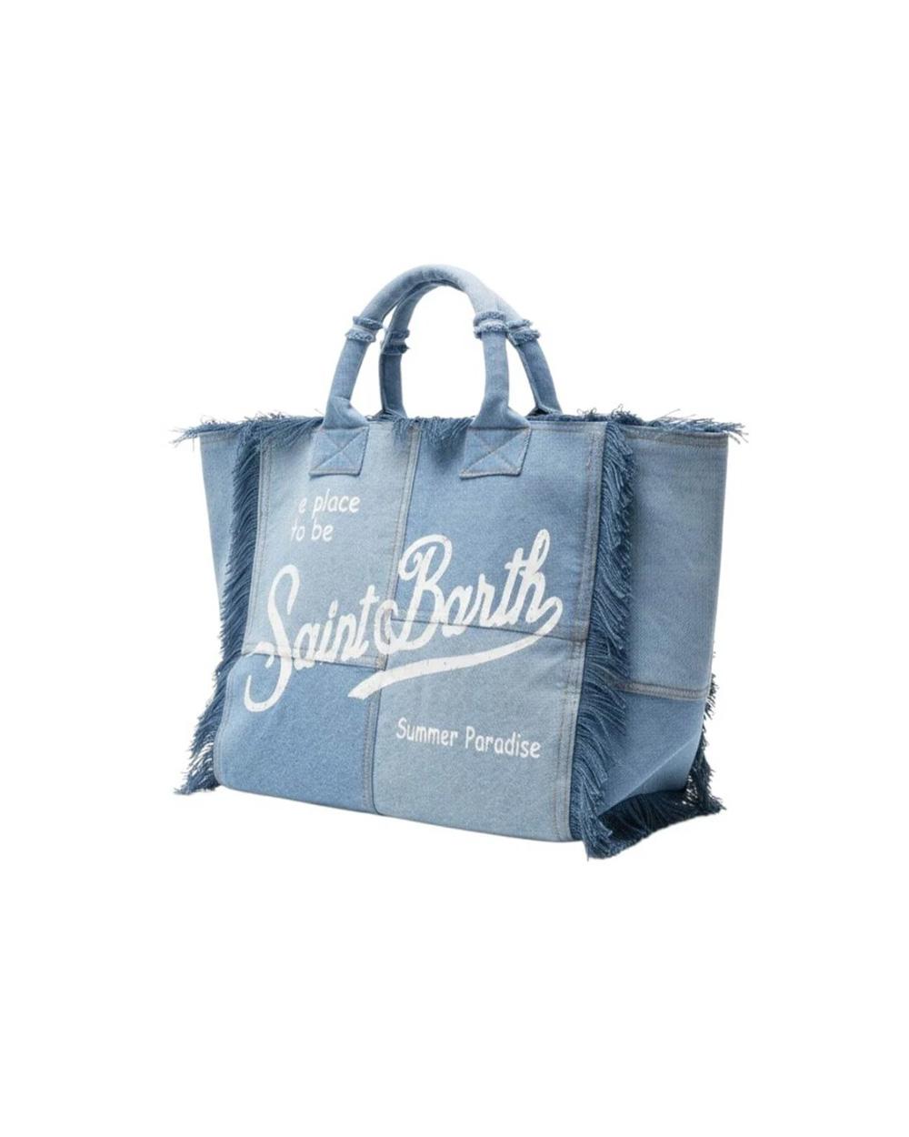 MC2 SAINT BARTH Borsa MC2 SAINT BARTH donna Vanity VANI000100402L Blu denim mix lavaggi frange logo zip tasca VANI000100402L 00