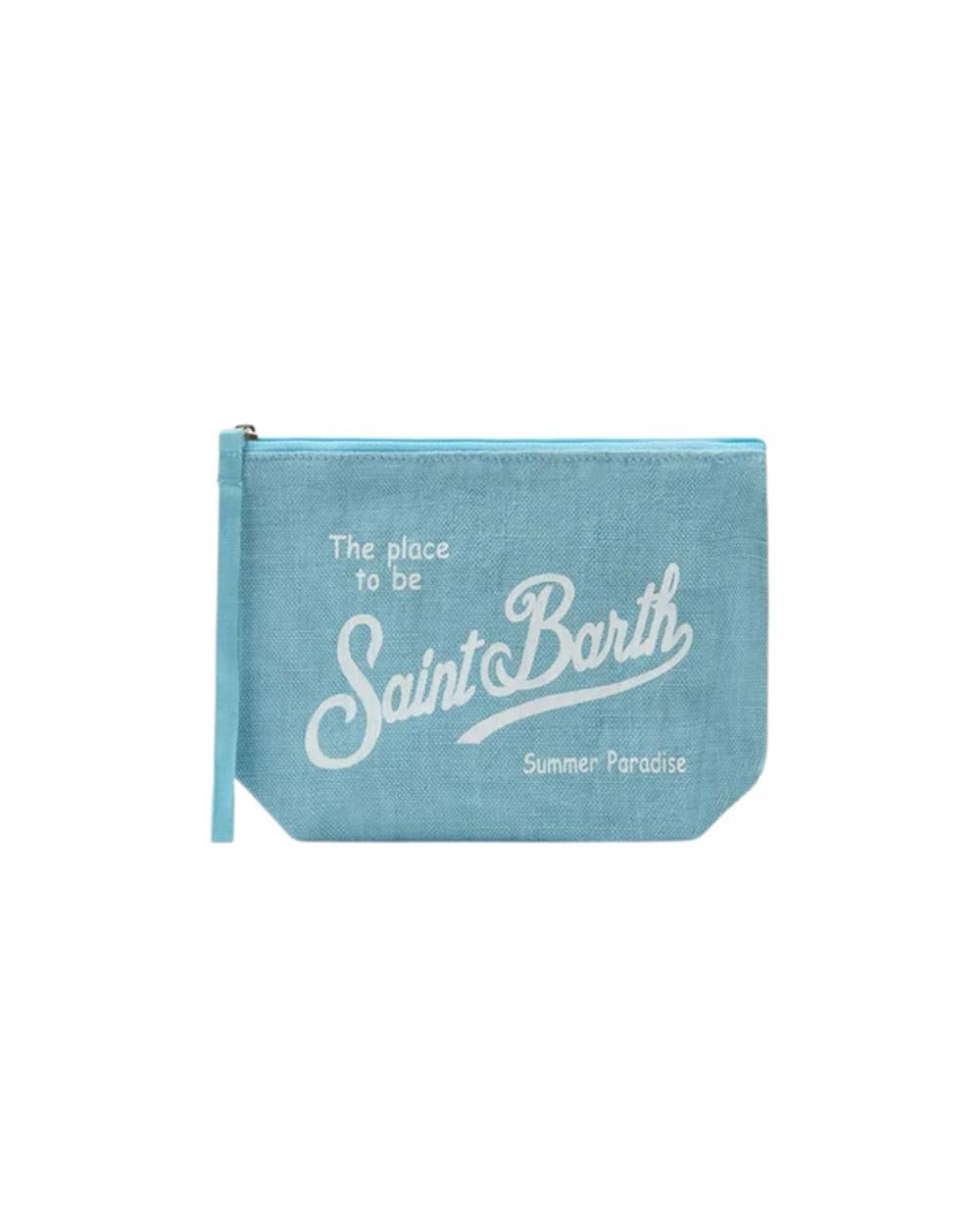 MC2 SAINT BARTH Pochette MC2 SAINT BARTH unisex Aline Linen ALI000400555L Celeste logo cerniera lino liinguetta ALI000400555L 31