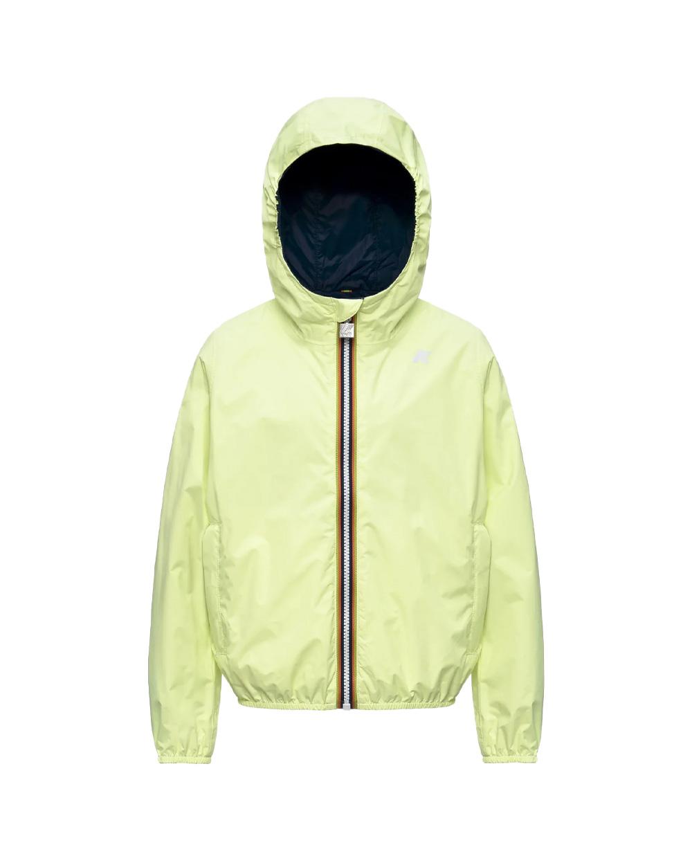 K-WAY Giubbino K-WAY bambino K61314W P. JAKE PLUS.2 REVERSIBLE Lime Blu impermeabile antivento tasche cappuccio K61314W C70