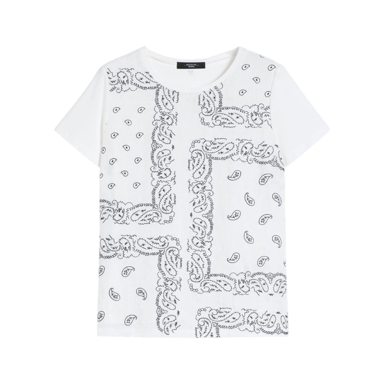 WEEKEND T-shirt Weekend 2615941072600 001 Genio in tela di puro lino ricamata stretch Bianco Nero<BR/> 2615941072600 001