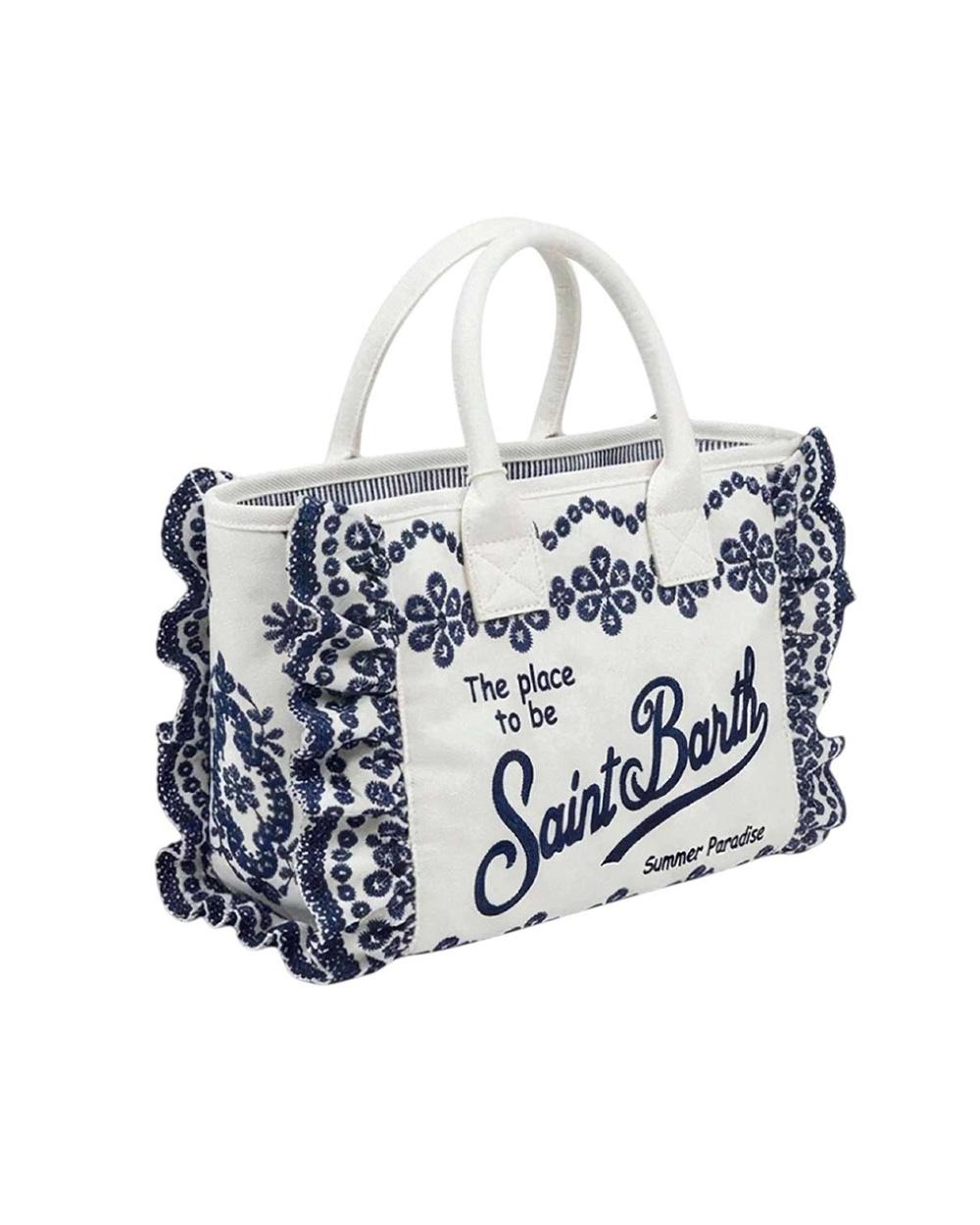 MC2 SAINT BARTH Borsa MC2 SAINT BARTH donna Vanity VANI002902534L Bianca cotone sangallo volant laterali logo doppi manici VANI002902534L 1061