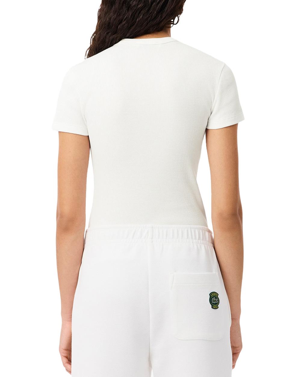 LACOSTE T-shirt LACOSTE donna TF5538 Bianca costine slim fit collo rotondo TF5538 70V