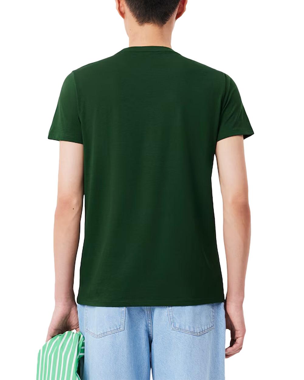 LACOSTE T-shirt LACOSTE uomo TH6709 Verde pregiato cotone taglio dritto regular coccodrillo TH6709 132