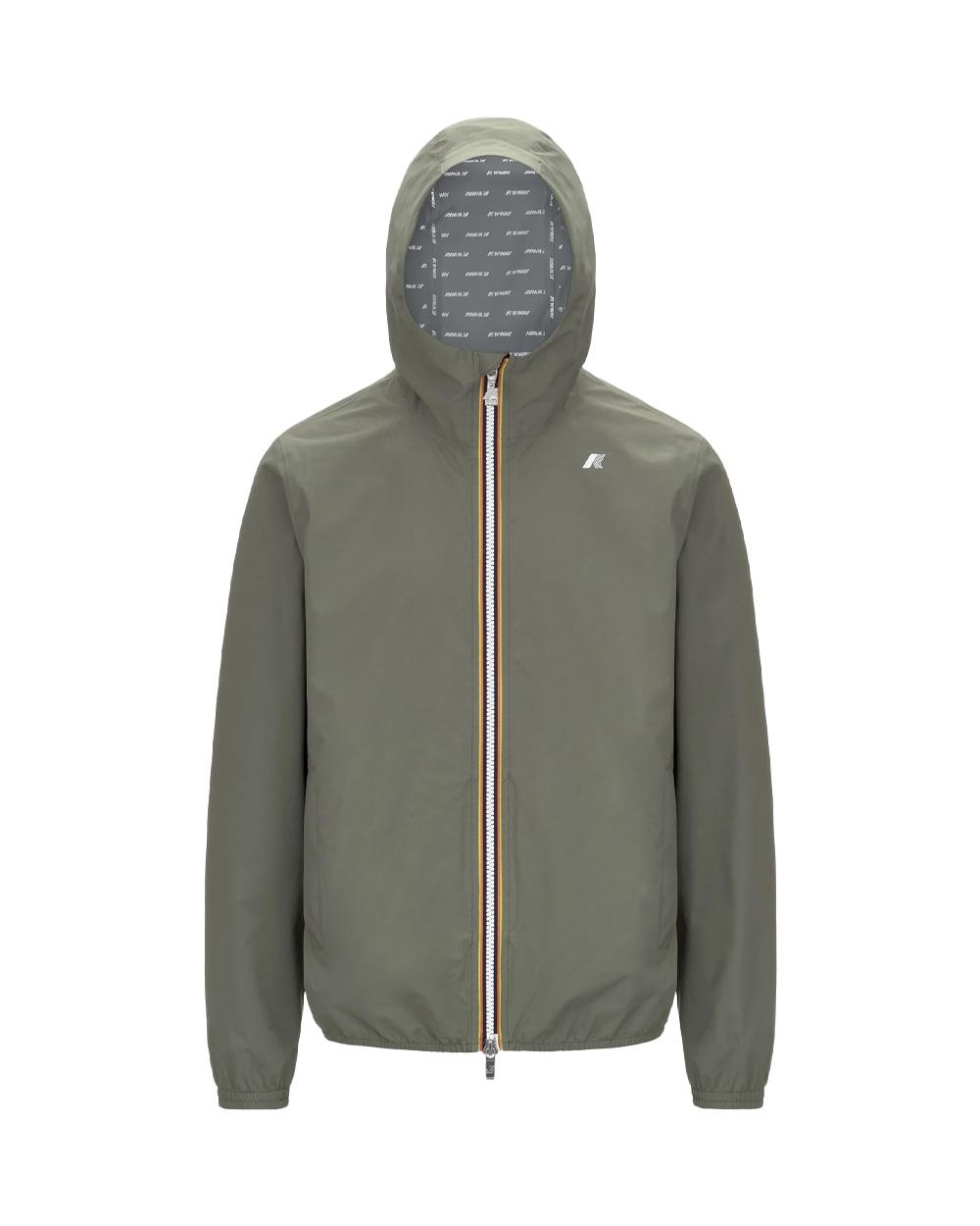 K-WAY Giubbino K-WAY uomo K5127QW JACK STRETCH DOT Verde slim cappuccio logo zip tasche K5127QW V15