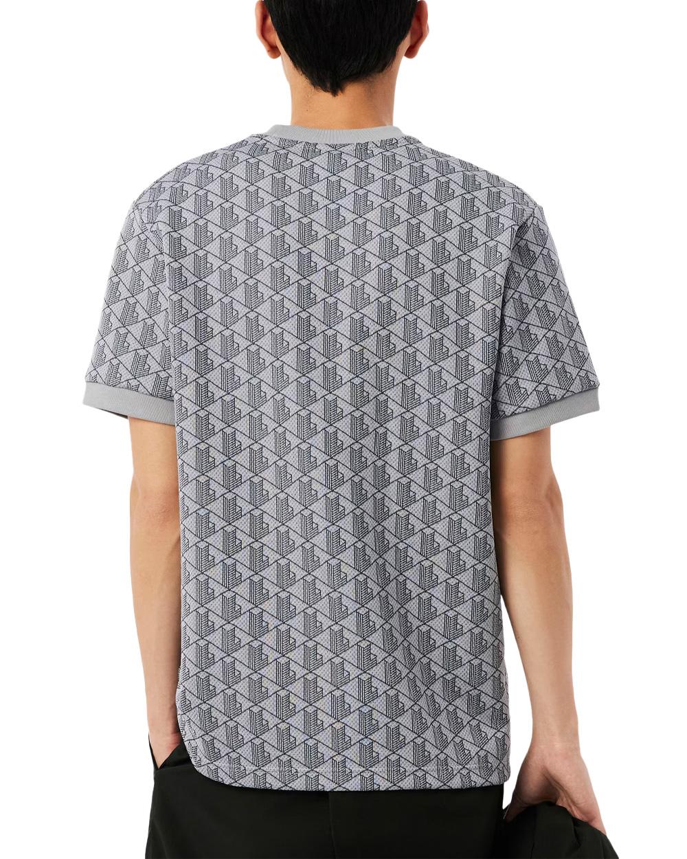 LACOSTE T-shirt LACOSTE uomo TH119TI Grigia monogramma jacquard cotone classic fit coccodrillo TH119TI 41I