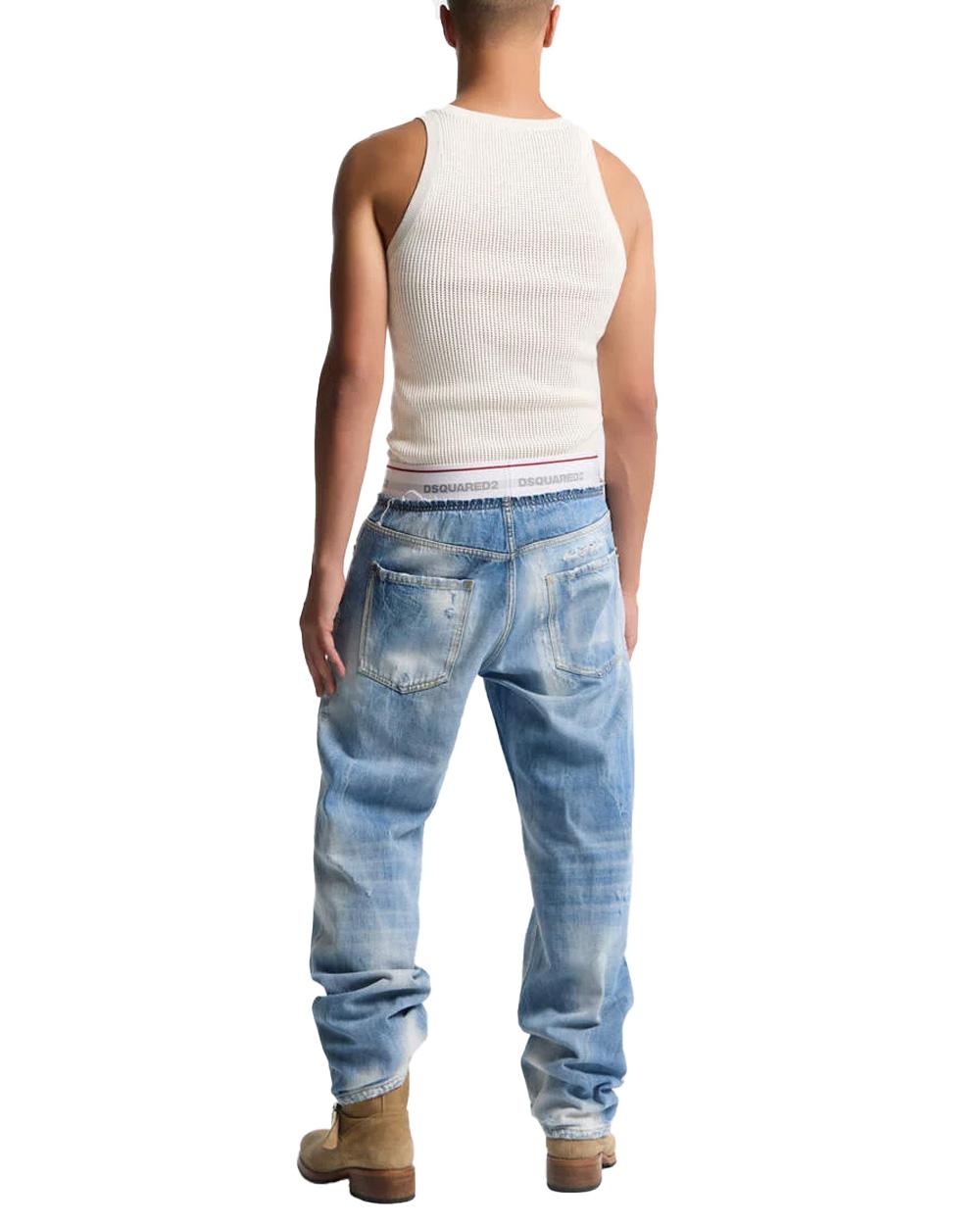 DSQUARED2 Jeans DSQUARED2 uomo Jogging S71KB0783D30038 Blu vintage dettagli destroyed fascia elastica logo cinque tasche etichetta S71KB0783D30038 470