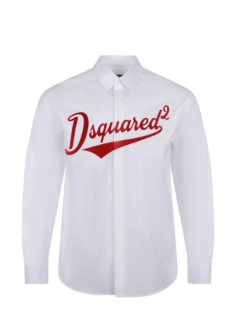 DSQUARED2 Camicia Dsquared2 uomo S74DM0915S44131 bianca logo effetto velluto S74DM0915S44131 100