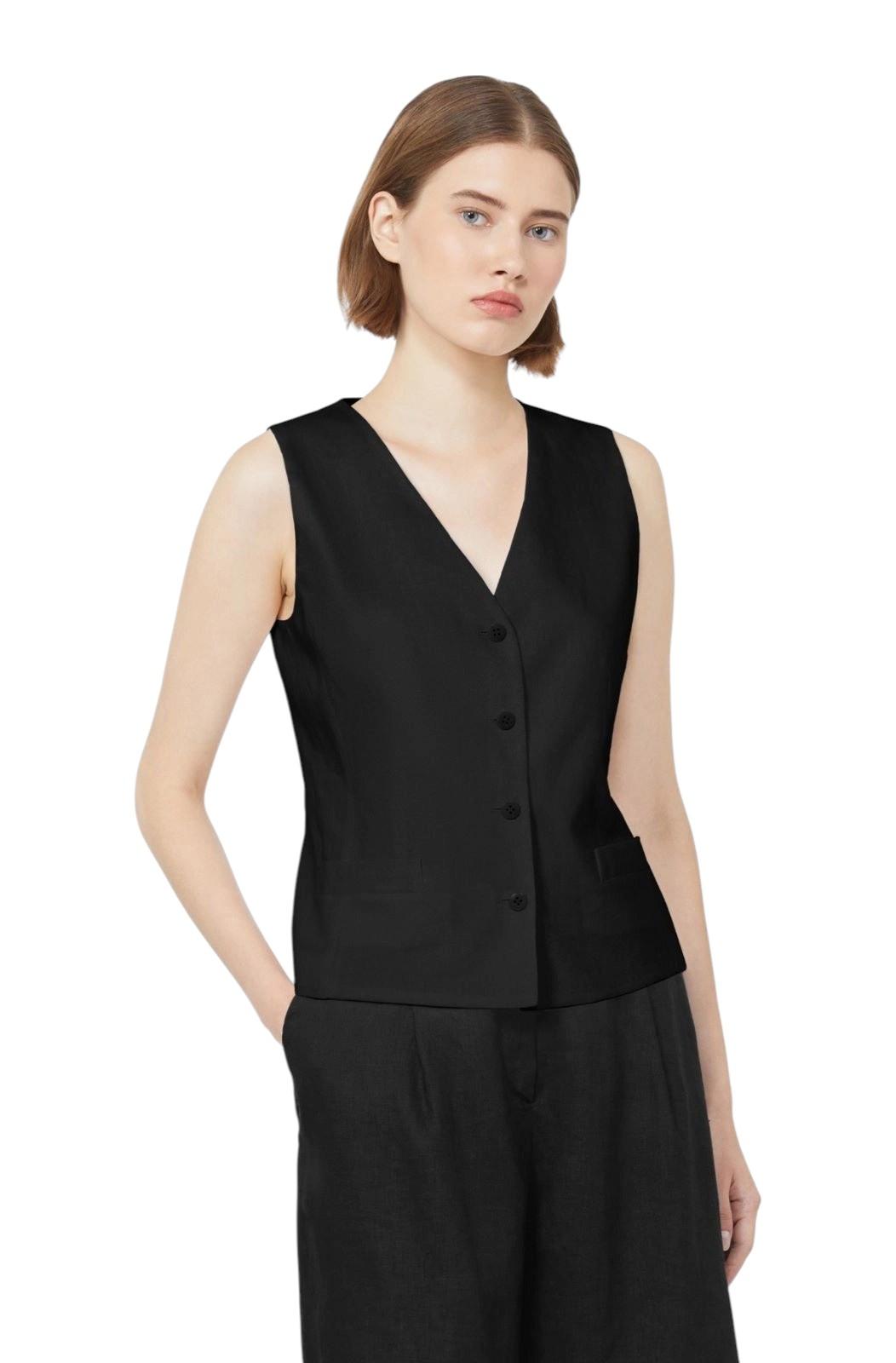 STUDIO Gilet Studio donna 2616151012600 035 Carnetin in tela di lino Nero<BR/> 2616151012600 035