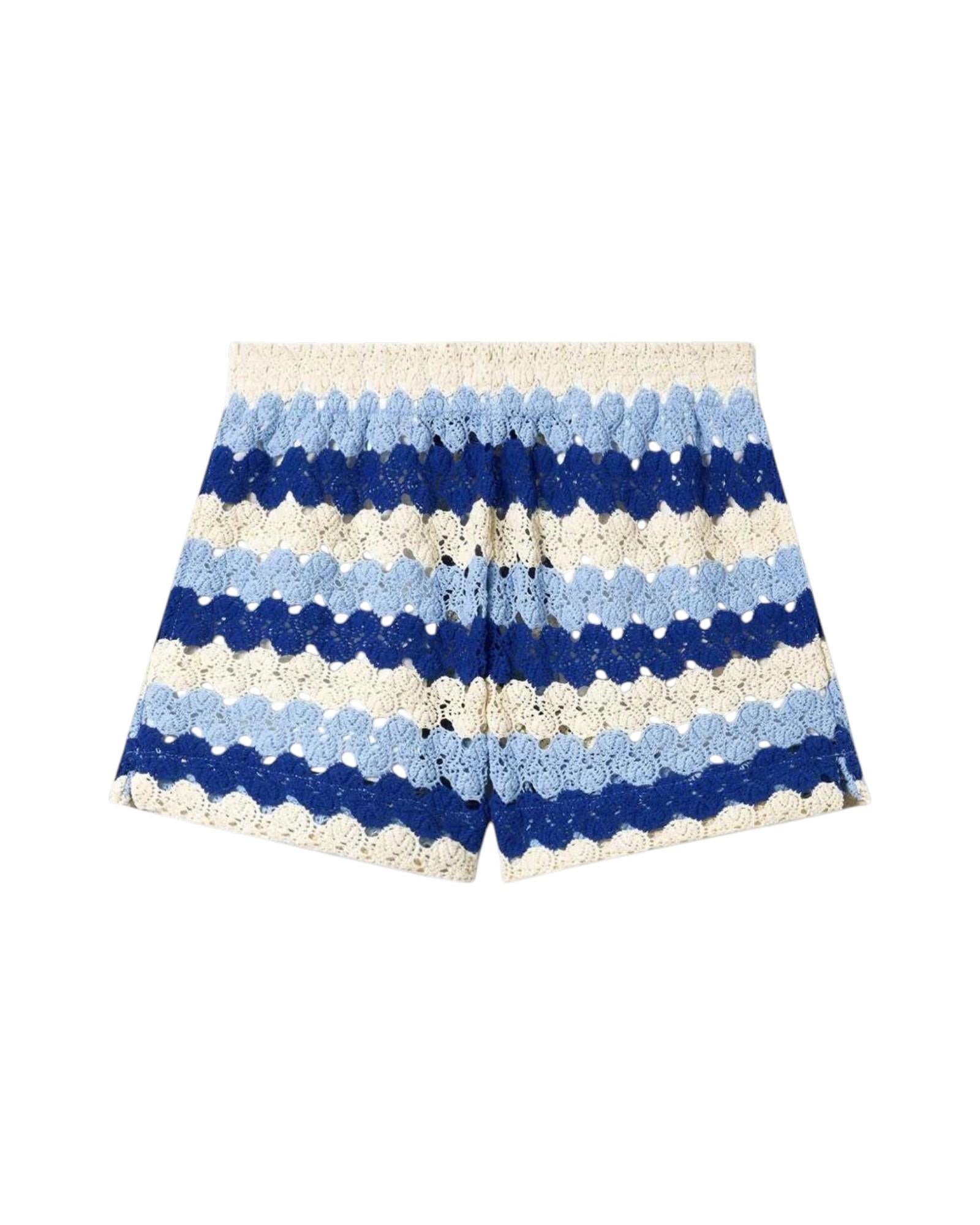 MC2 SAINT BARTH Bermuda MC2 SAINT BARTH donna MEA002 00585L 6131 Meave Crochet Stripes a righe Azzurro Blu Beige<BR/> MEA00200585L 6131