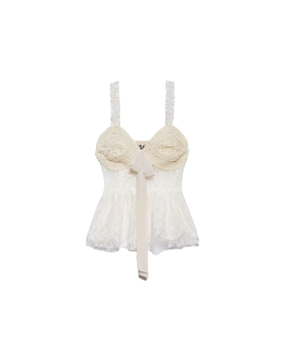 ANIYE BY Top ANIYE BY NOA donna 185120 Bianco pizzo dettagli ricamai fiocco rouches 185120 02485