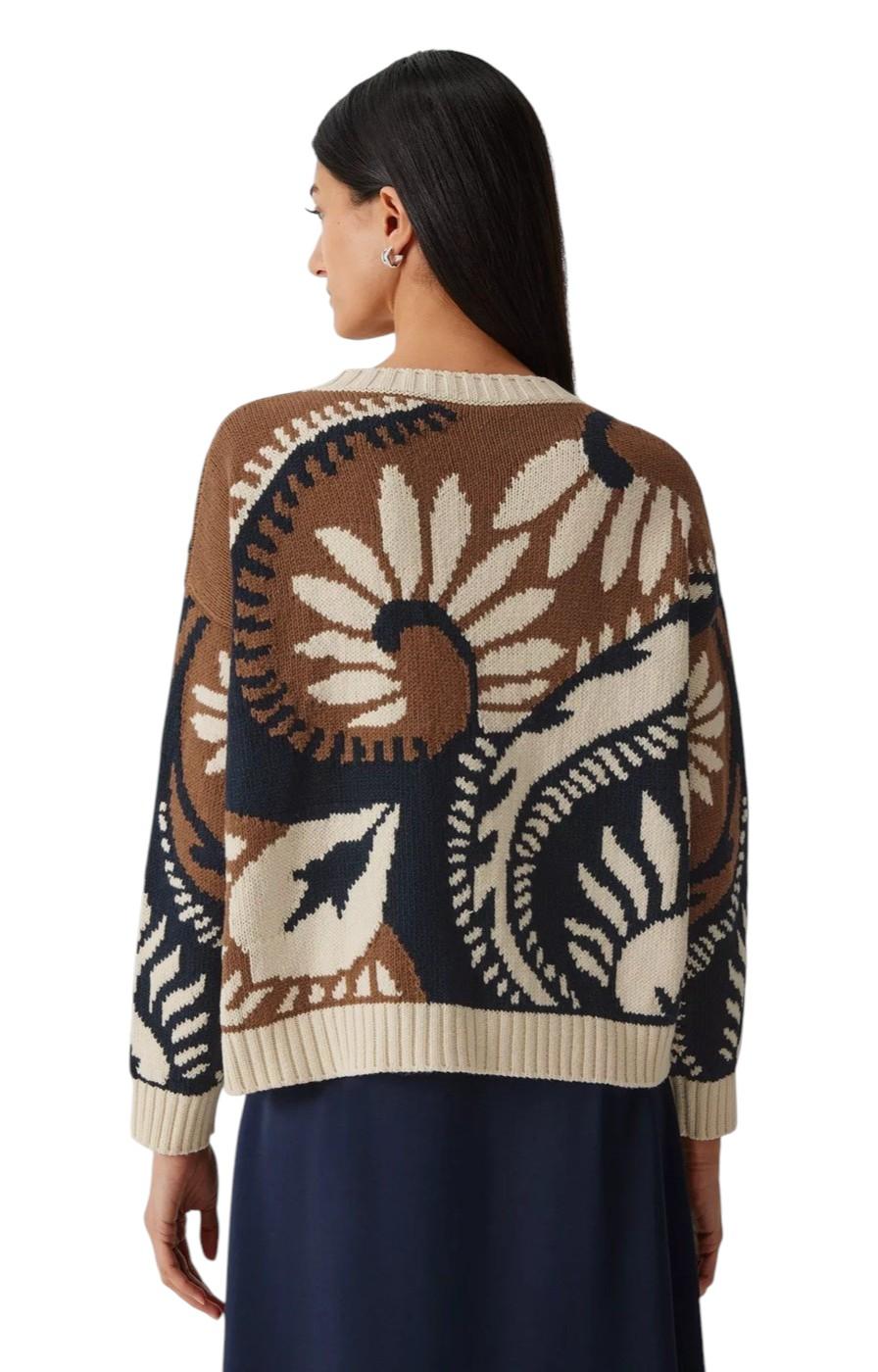 WEEKEND Maglia Weekend donna 2615361171600 001 Celebre in filato di cotone fantasia Marrone Nero Panna<BR/> 2615361171600 001