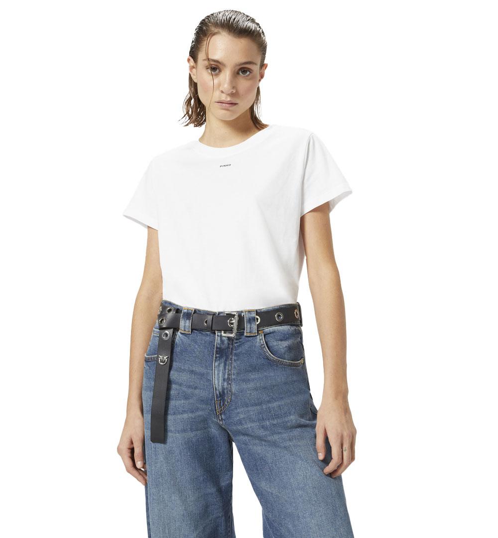 PINKO T-shirt Pinko donna 100373 A228 bianca maniche corte mini logo 100373 A228 Z04