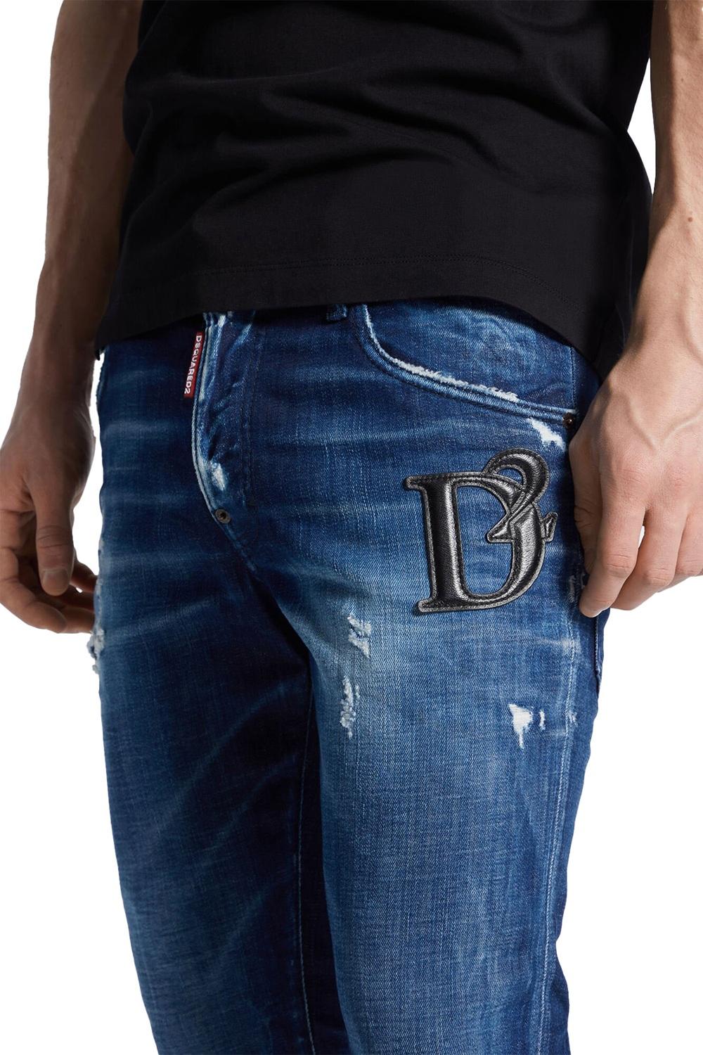 DSQUARED2 Jeans Dsquared2 uomo S74LB1721D30010470 blu scuro con patch pelle S74LB1721D30010 470
