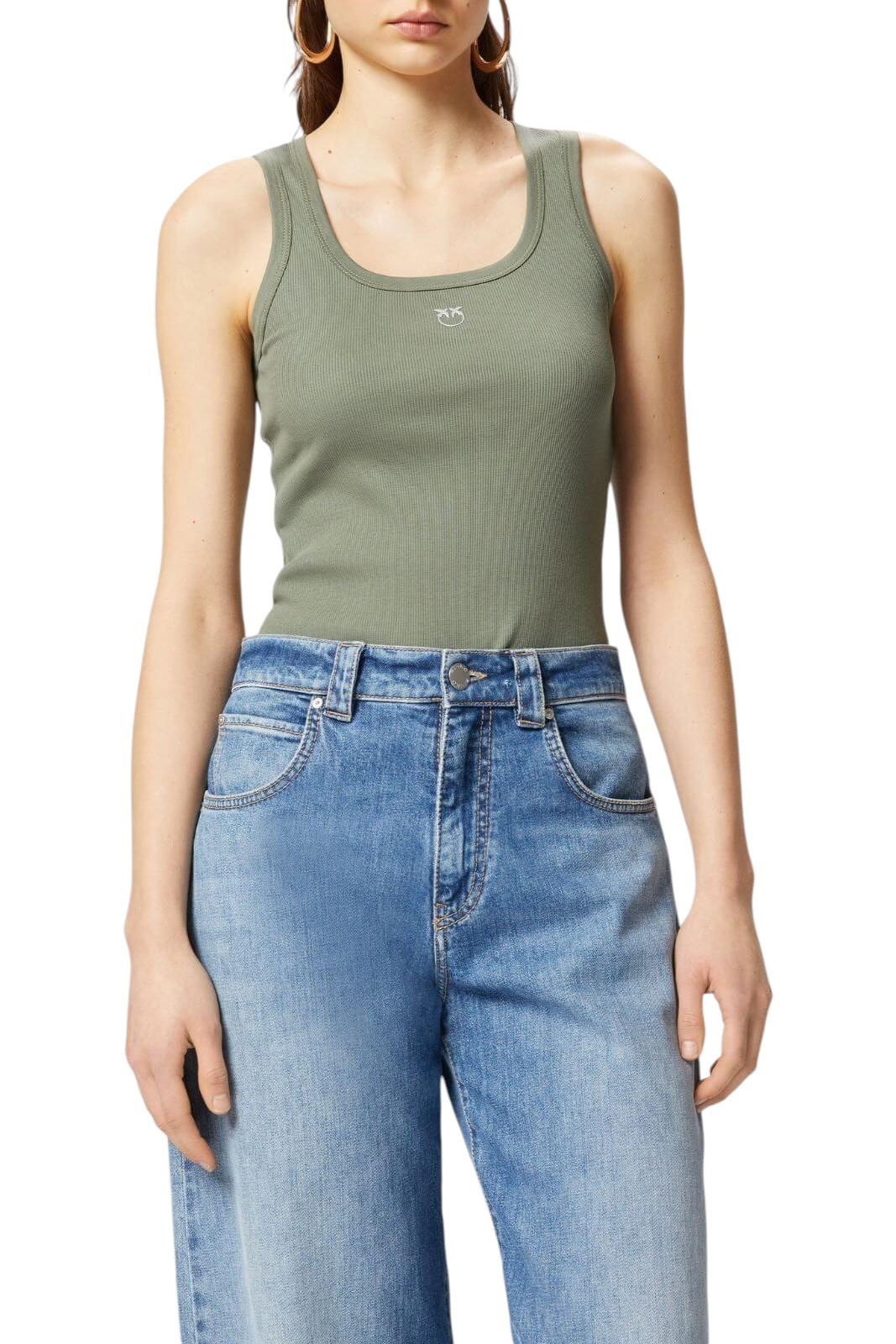 PINKO Canotta Pinko donna 100807A338 U84 Calcolatore con applicazione dorata Love Birds Verde <BR/> 100807A338 U84