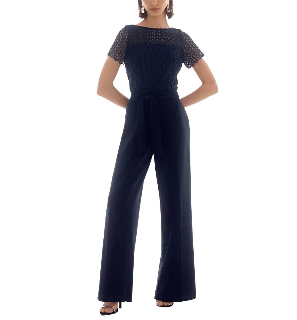 JOSEPH RIBKOFF Tuta Joseph Ribkoff donna 251715 Blu pizzo macramè gamba larga fusciacca maniche corte bordo smerlato 251715 2166