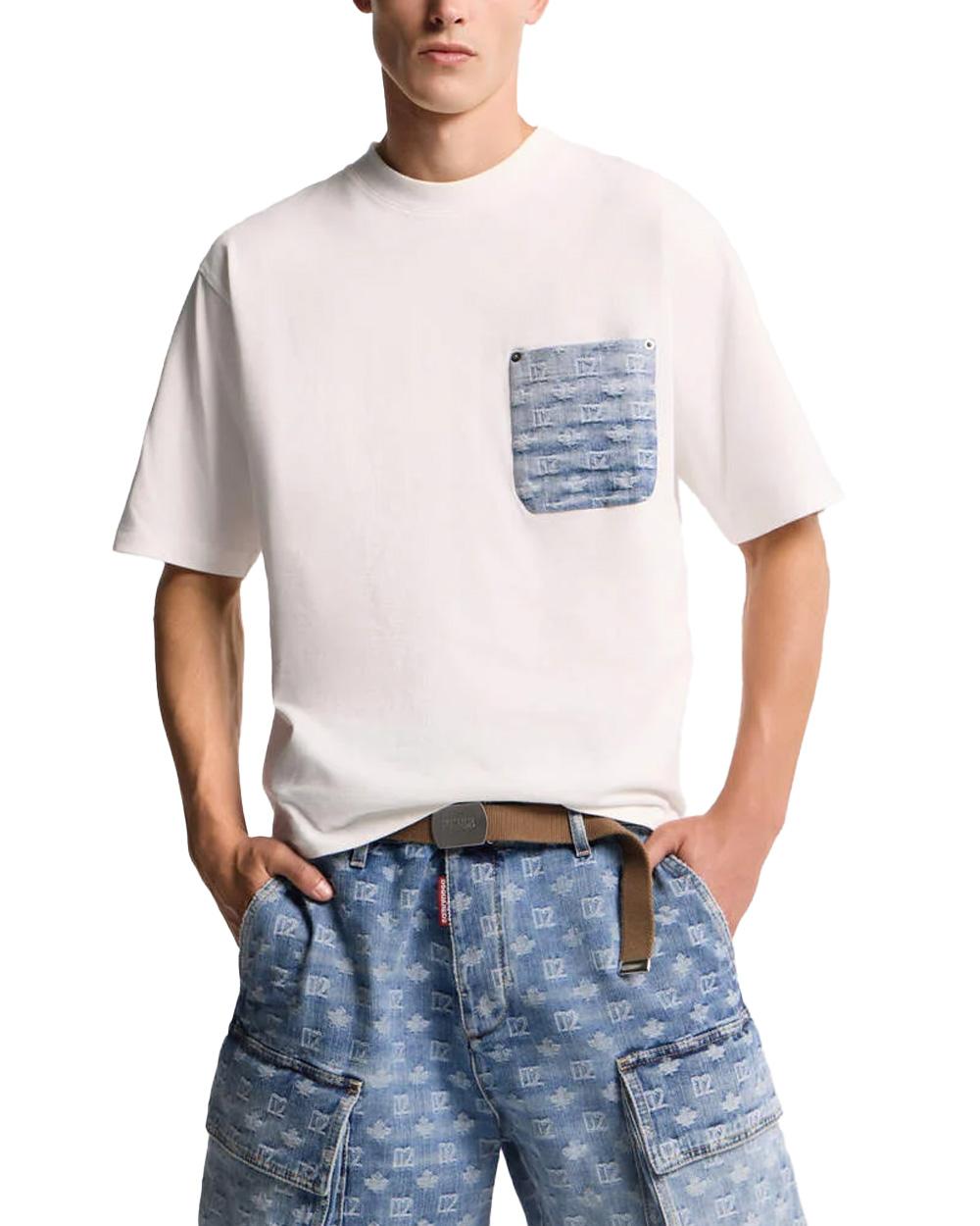 DSQUARED2 T-shirt DSQUARED2 uomo Loose Fit S74GD1554D2010 Bianca cotone loose girocollo taschino S74GD1554D2010 100