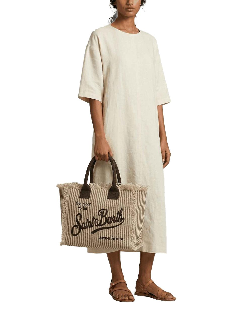 MC2 SAINT BARTH Borsa MC2 SAINT BARTH donna Vanity VANI00103450L Beige canvas motivo a righe frange logo VANI00103450L 1118