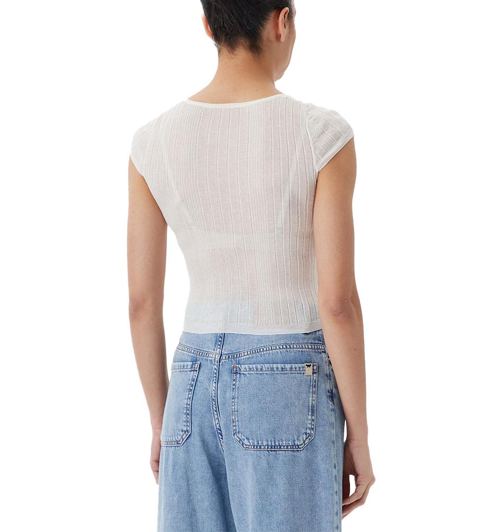 PINKO Maglia Pinko donna Tambora 104773 A1ND Bianca cotone nylon cropped manica corta scollo rotondo 104773 A1ND Z09