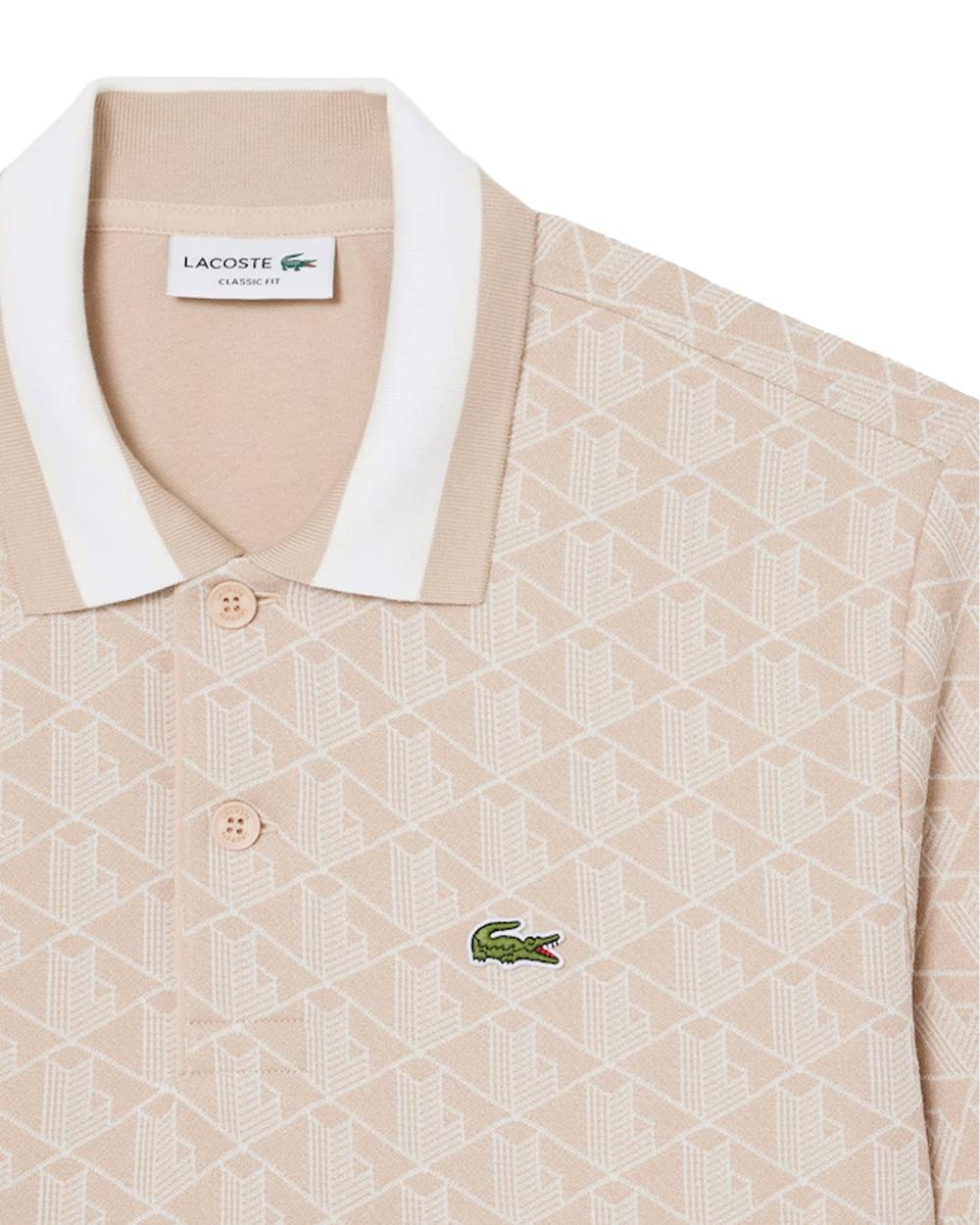 LACOSTE Polo LACOSTE uomo Jacquard DH1417 Beige monogramma poliestere coccodrillo <BR/><BR/> DH1417 8GI