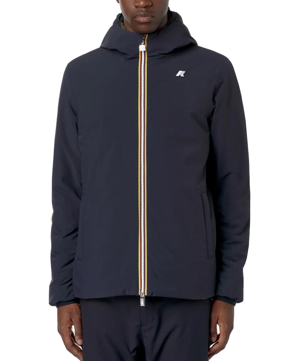 K-WAY Giubbino K-WAY uomo JACK ST WARM REVERSIBLE K6128VW Blu/Verde design reversibile cappuccio chiusura con zip tasche multiple vestibilità slim K6128VW AG5