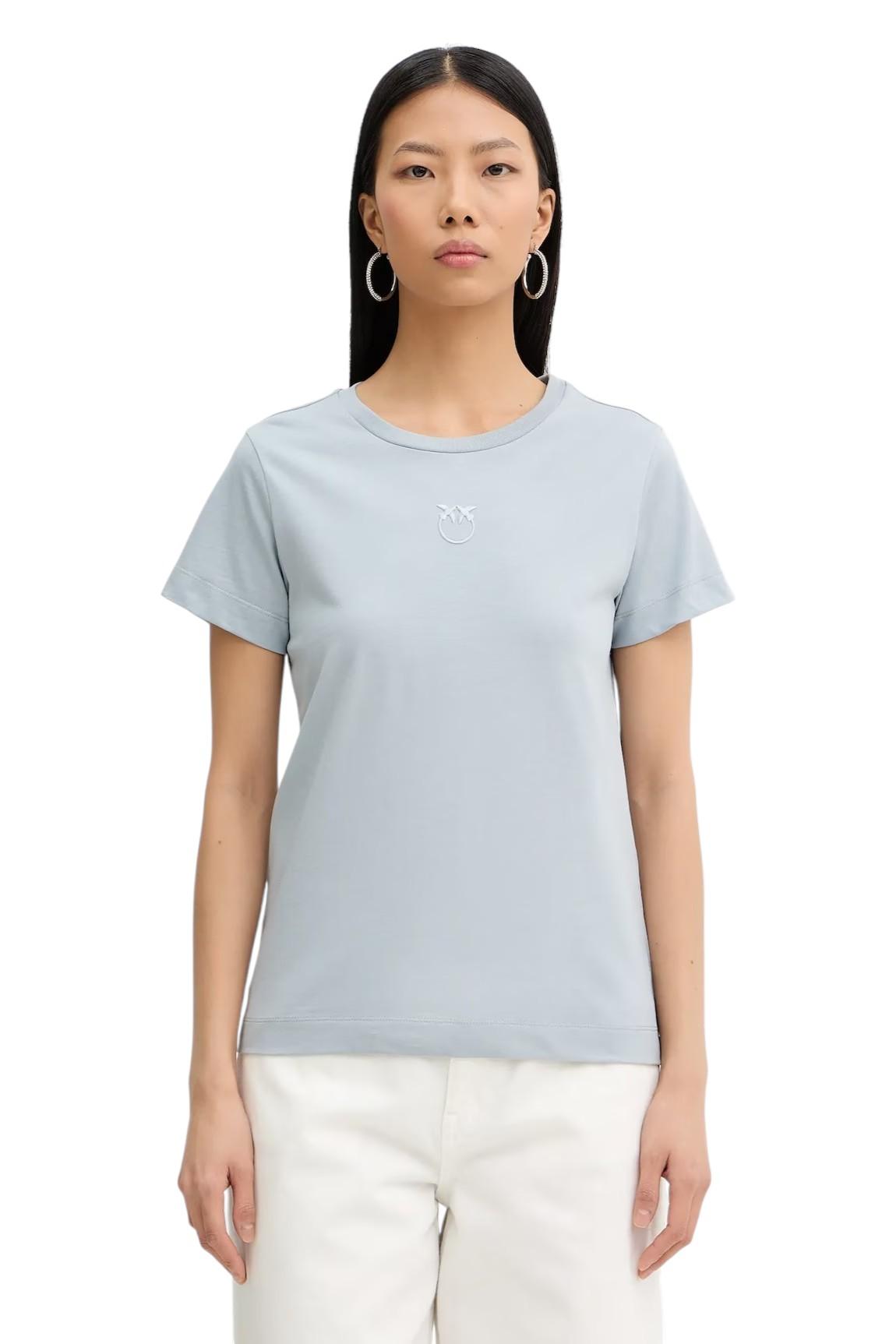 PINKO T-shirt Pinko donna 100355A339 E87 Bussolotto con logo Azzurro 100355A339 E87