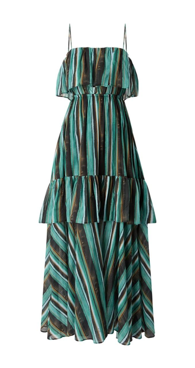 PINKO Abito Pinko donna 106878A3CH SD3 Arluno lungo stampa a righe Verde Nero<BR/> 106878A3CH SD3