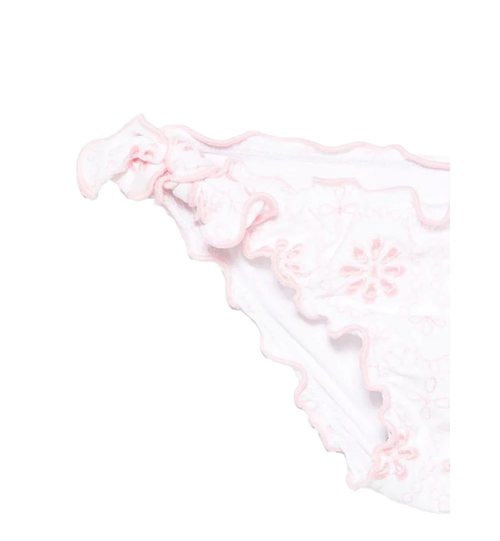 MC2 SAINT BARTH Costume bambina Cris MC2 Saint Barth 04543H Bianco rosa triangolo pizzo sangallo orli arricciati CRIS04543H 0121