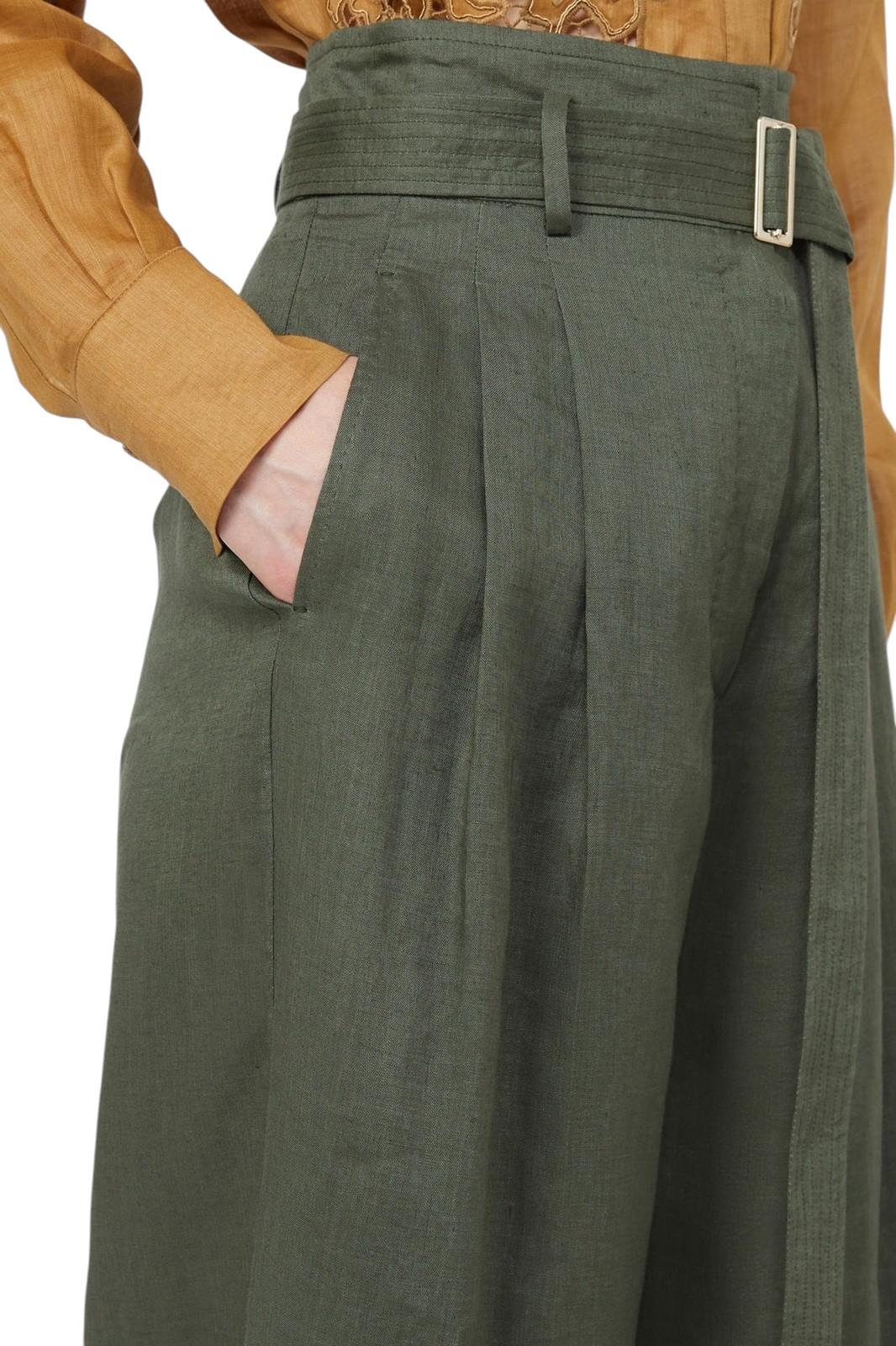 STUDIO Pantalone Studio donna 2616131092600 037 Materia in tela di lino Verde Kaki<BR/> 2616131092600 037