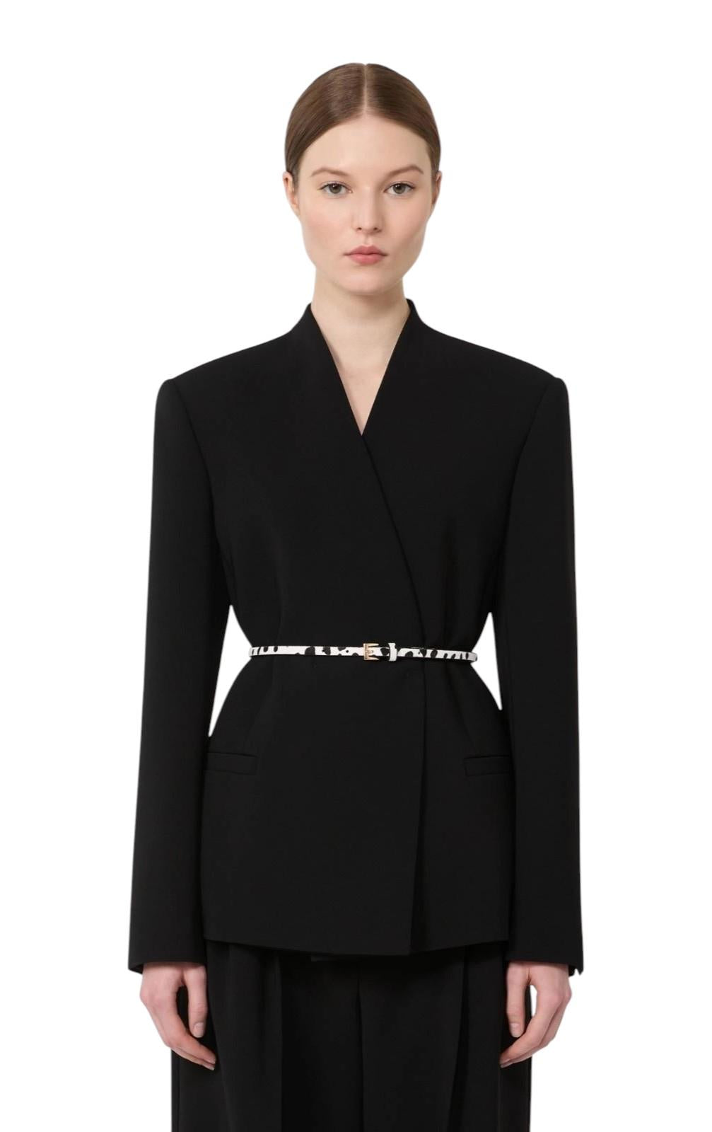 STUDIO Giacca Studio donna 604103650600001 Quinoa doppiopetto in cady con cintura Nero<BR/> 604103650600 001