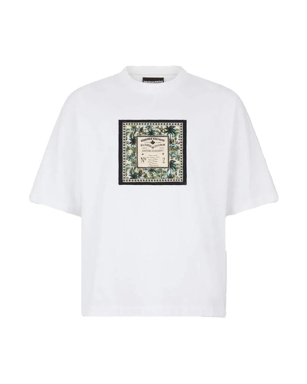 DSQUARED2 T-shirt DSQUARED2 uomo Monkey Business S74GD1557D20106 Bianca cotone loose girocollo patch S74GD1557D20106 964