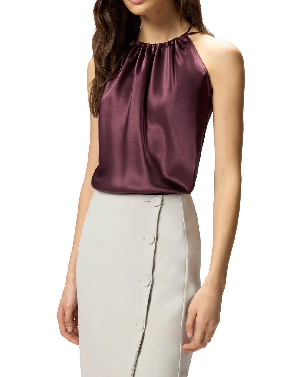 PINKO Top donna Pinko 106621A1Y5 Carota bordeaux satin scollo americana<BR/> 106621A1Y5 R57