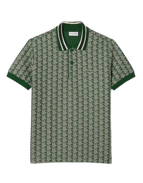 LACOSTE Polo LACOSTE uomo DH1417 Verde jacquard monogramma taglio classico coccodrillo<BR/> DH1417 D1R