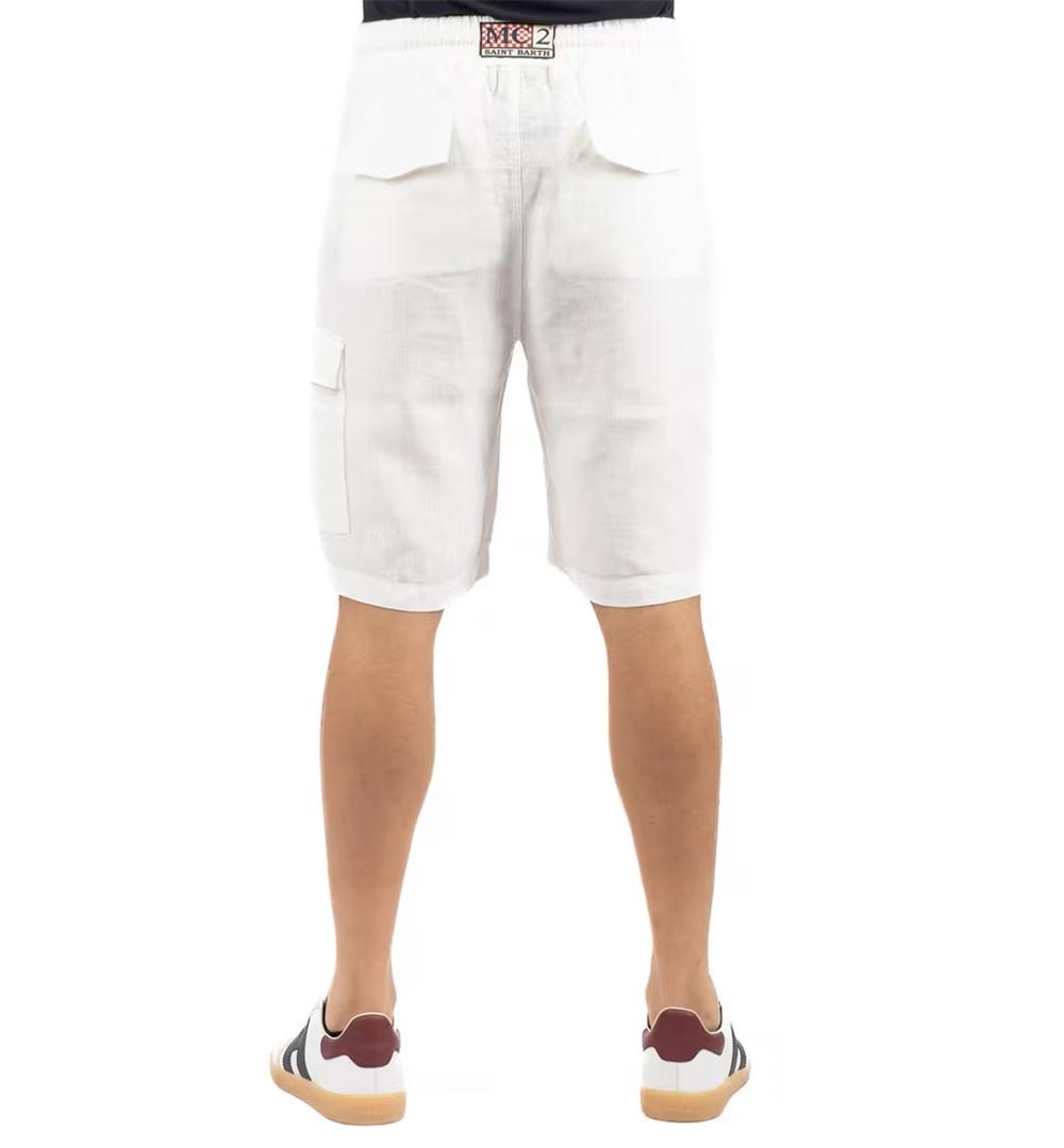 MC2 SAINT BARTH Bermuda Mc2 Saint Barth Marseille uomo MARSEILLE01896H Bianco linoelastica coulisse corda tasche logo MARSEILLE01896H 01